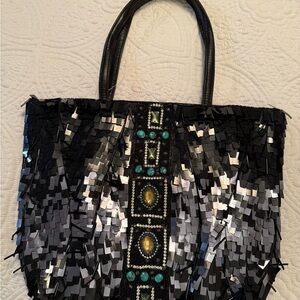 Raj Black and Silver Embellished Tote
